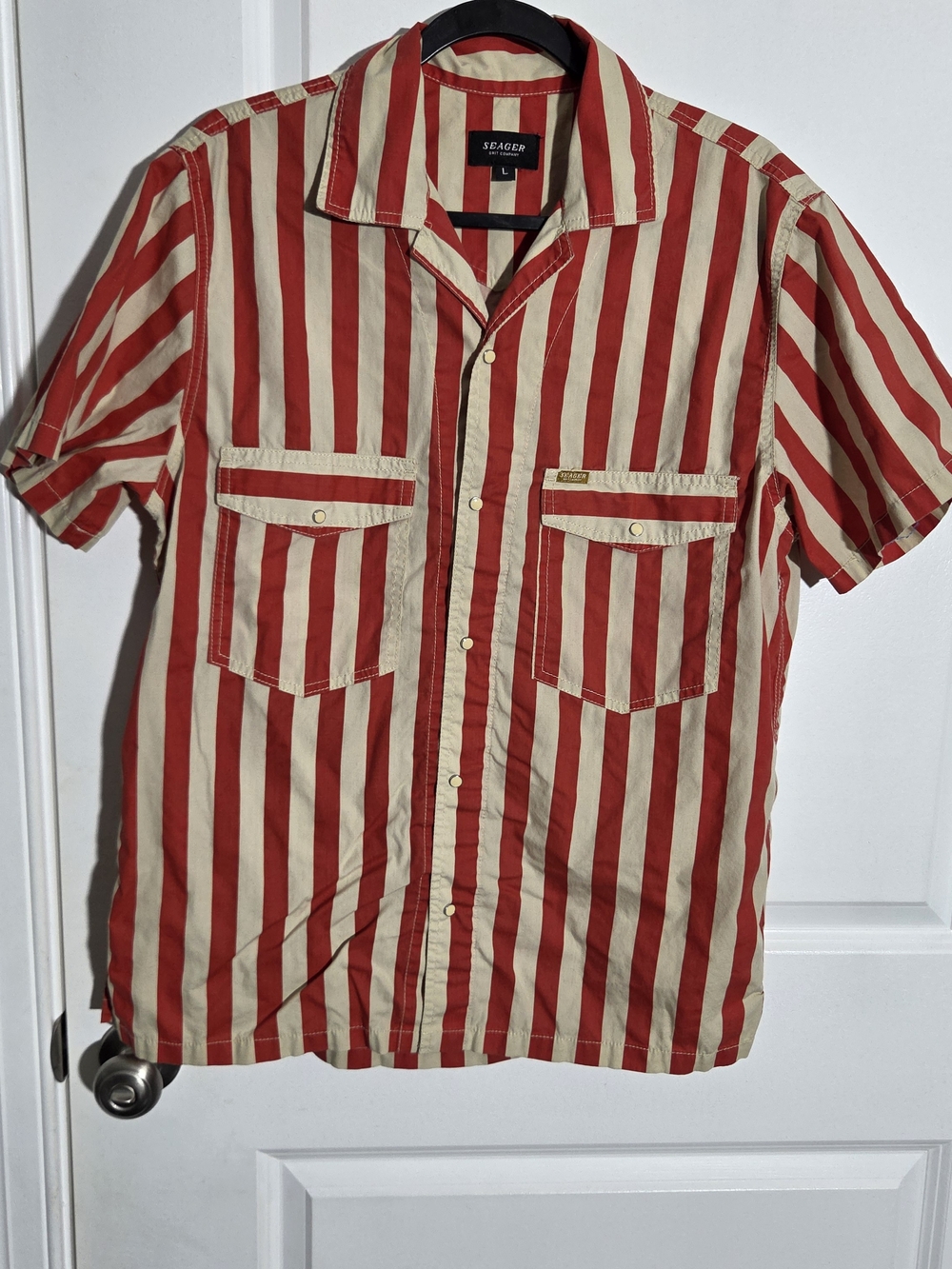 Seager Co Whippersnapper Pearl Snap Shirt Red And White Large USA